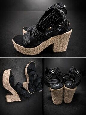 The Wishbone Collection Black Platform Espadrille Sandals - Size 7.5